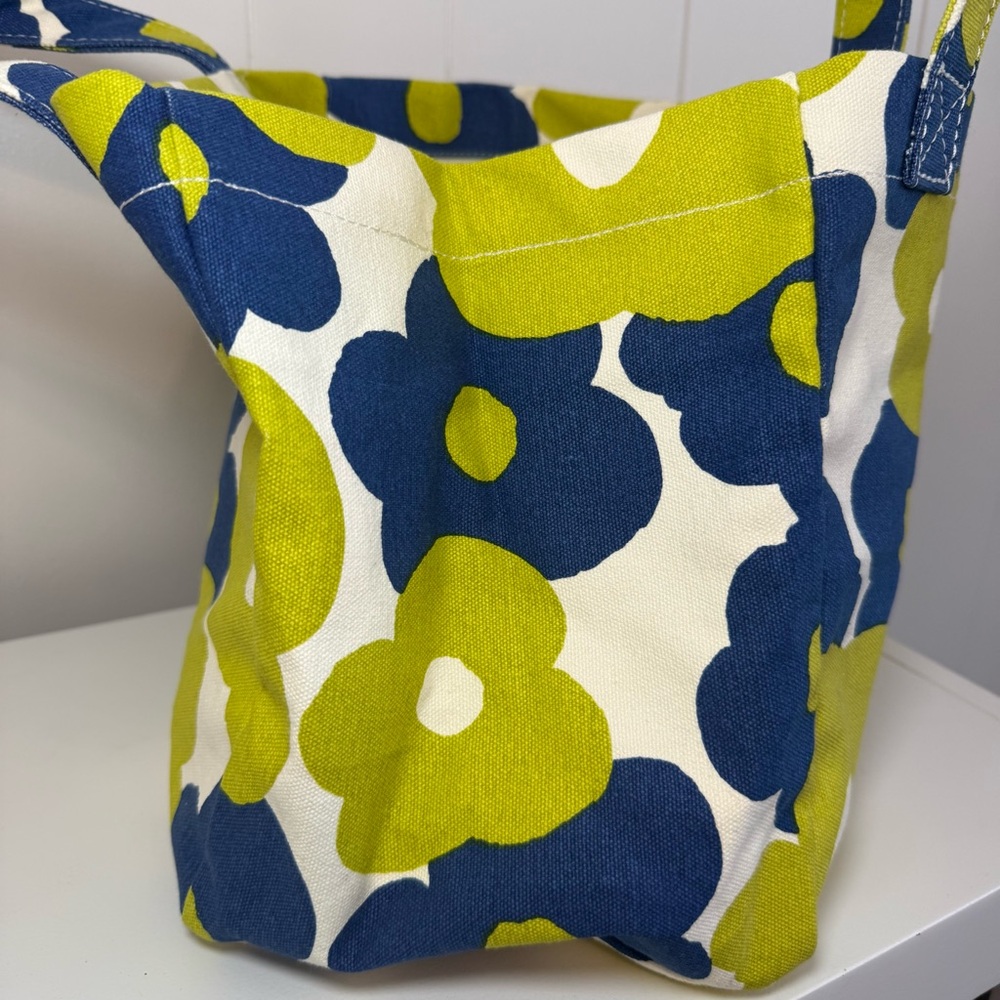 Maika Floral Canvas Tote Blue&Green boho Artsy bag purse recycled, eco-friendly - Picture 7 of 15